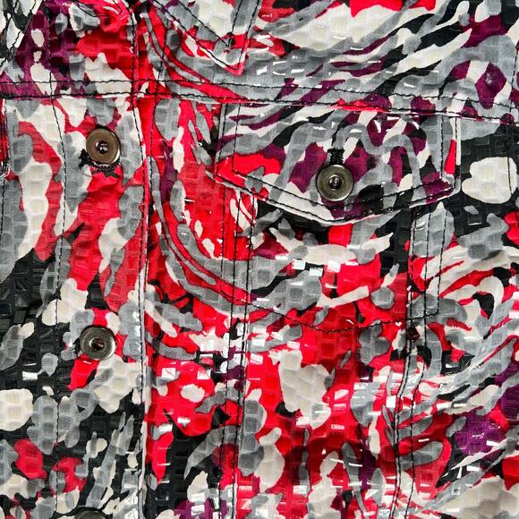 Shiny Abstract Print Jacket Womens Sz 14 Red Purple Black Bling Going Out Party - Picture 4 of 14